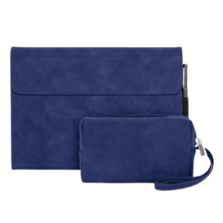 Case2go Hoes geschikt voor Microsoft Surface Pro 8 - Tri-Fold Book Case met tas voor oplader - Set van 2 - 13 inch - Donker Blauw