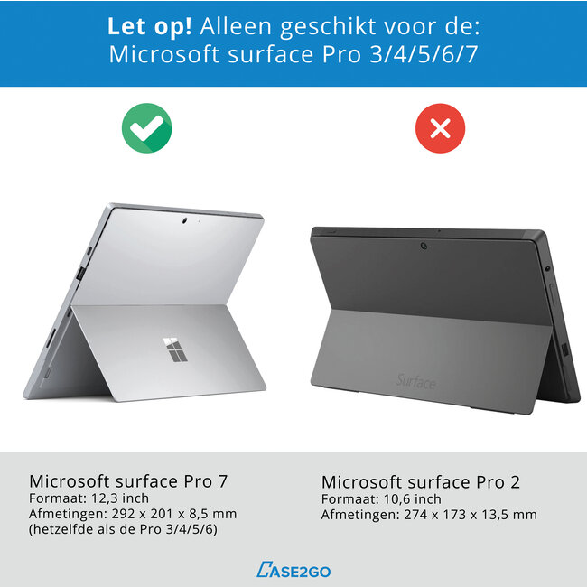 Hoes geschikt voor Microsoft Surface Pro 4/5/6/7 - Tri-Fold Book Case met tas voor oplader - Set van 2 - 12.3 inch - Grijs