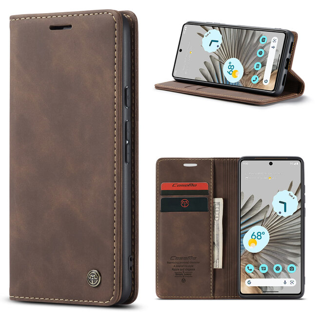 CaseMe - Telefoonhoesje geschikt voor Google Pixel 8 - Wallet Book Case - Met Magnetische Sluiting - Donker Bruin