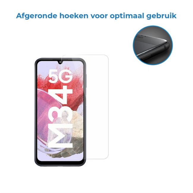 Case2go - Screenprotector geschikt voor Samsung Galaxy M34 5G - Case Friendly - Gehard Glas - Transparant