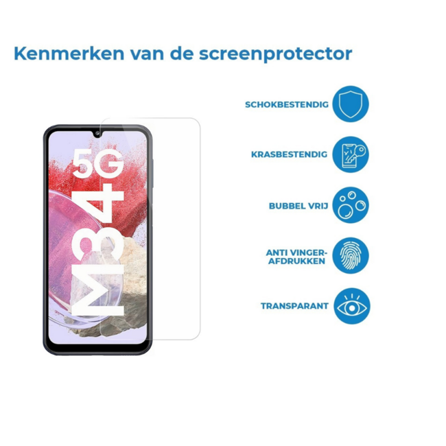 Case2go - Screenprotector geschikt voor Samsung Galaxy M34 5G - Case Friendly - Gehard Glas - Transparant