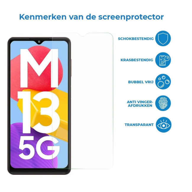 Case2go - Screenprotector geschikt voor Samsung Galaxy M13 5G - Case Friendly - Gehard Glas - Transparant