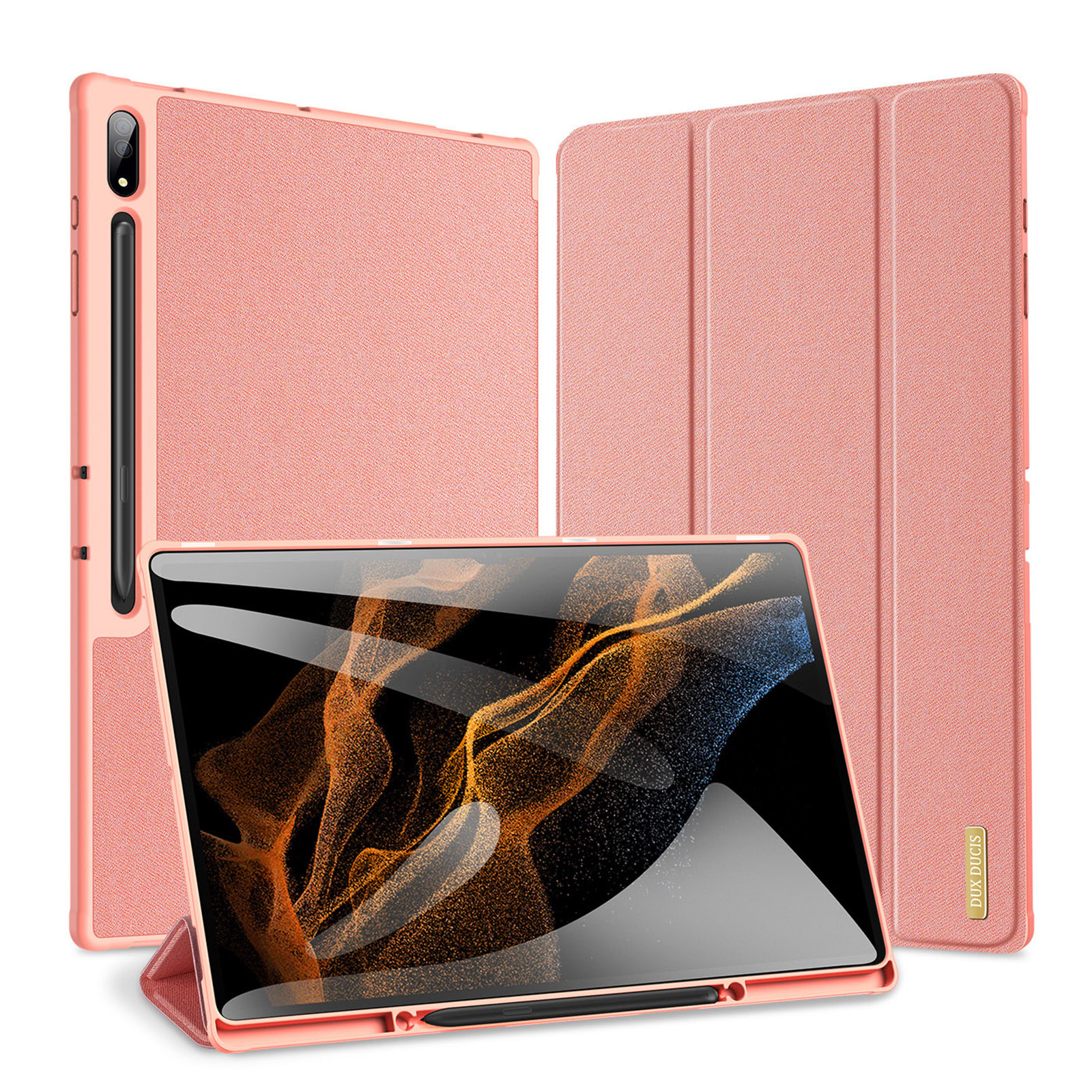 Dux Ducis - Tablet hoes geschikt voor Samsung Galaxy Tab S9 Ultra (2023) - Domo Book Case - Auto Wake/Sleep functie - Roze afbeelding