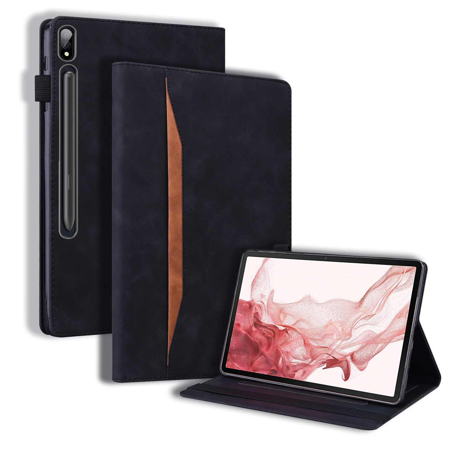 Case2go - Tablet hoes geschikt voor Samsung Galaxy Tab S9/S9 FE - Business Wallet Book Case - Met pasjeshouder - Zwart afbeelding
