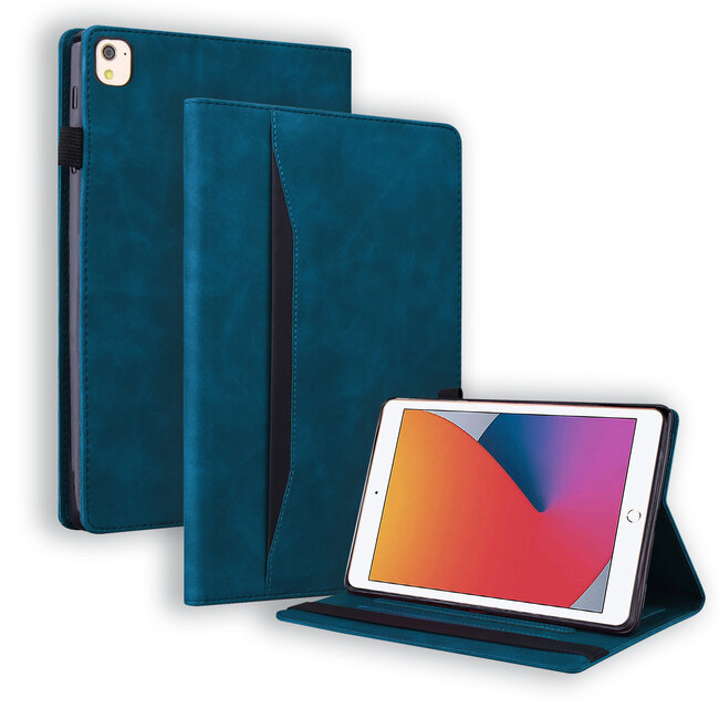 Case2go - Tablet hoes geschikt voor iPad 10.2 (2021/2020/2019) - Business Wallet Book Case - Met pasjeshouder - Donker Blauw