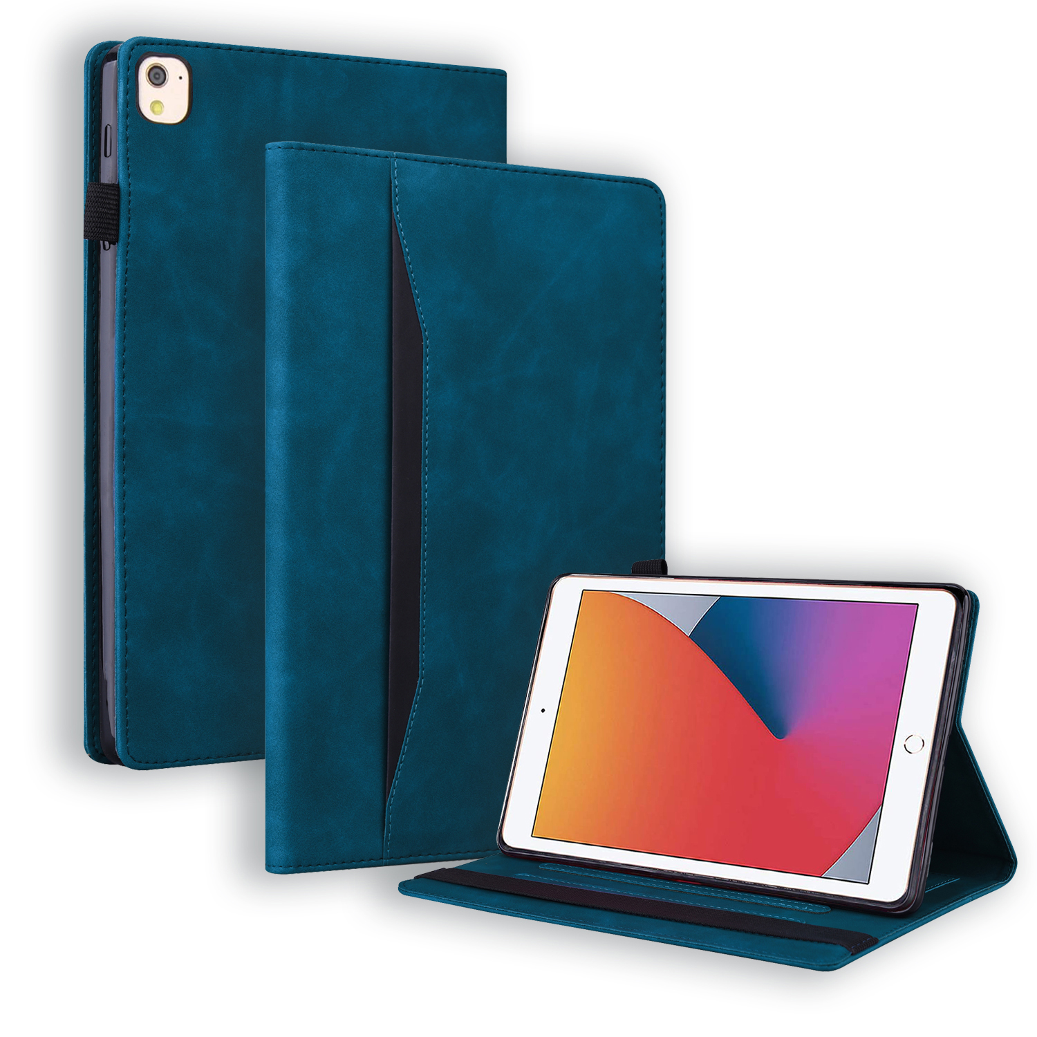 Case2go - Tablet hoes geschikt voor iPad 10.2 (2021/2020/2019) - Business Wallet Book Case - Met pasjeshouder - Donker Blauw afbeelding