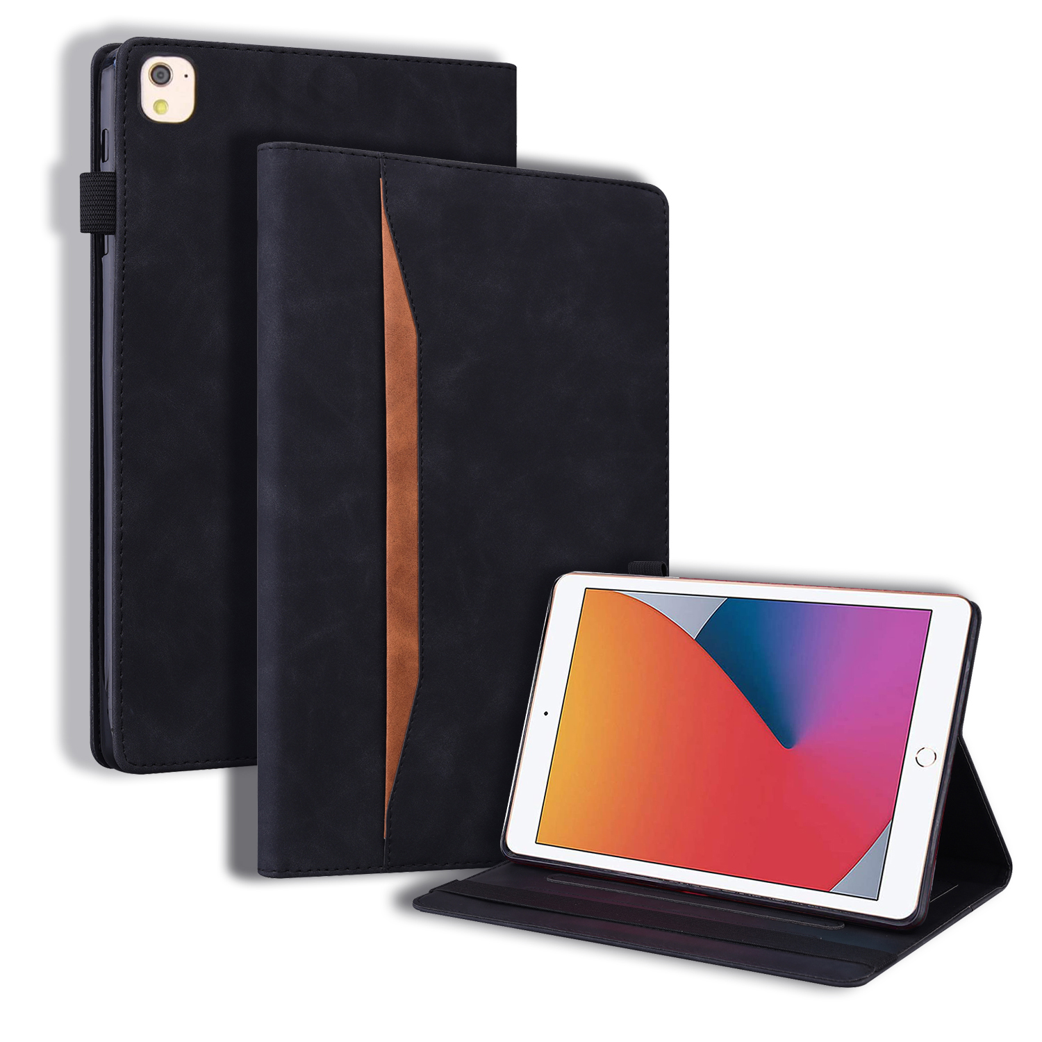 Case2go - Tablet hoes geschikt voor iPad 10.2 (2021/2020/2019) - Business Wallet Book Case - Met pasjeshouder - Zwart afbeelding
