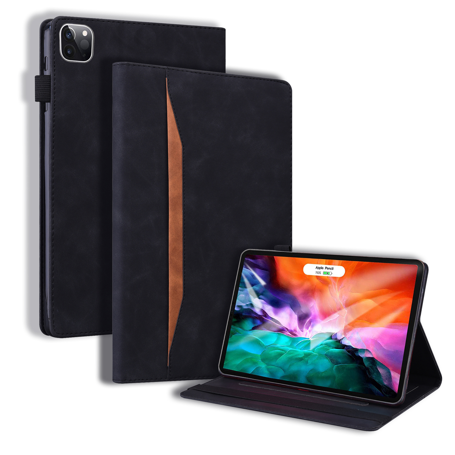 Case2go - Hoes geschikt voor Apple iPad Pro 11 (2021/2020/2018) - Business Wallet Book Case - Met pasjeshouder - Zwart afbeelding
