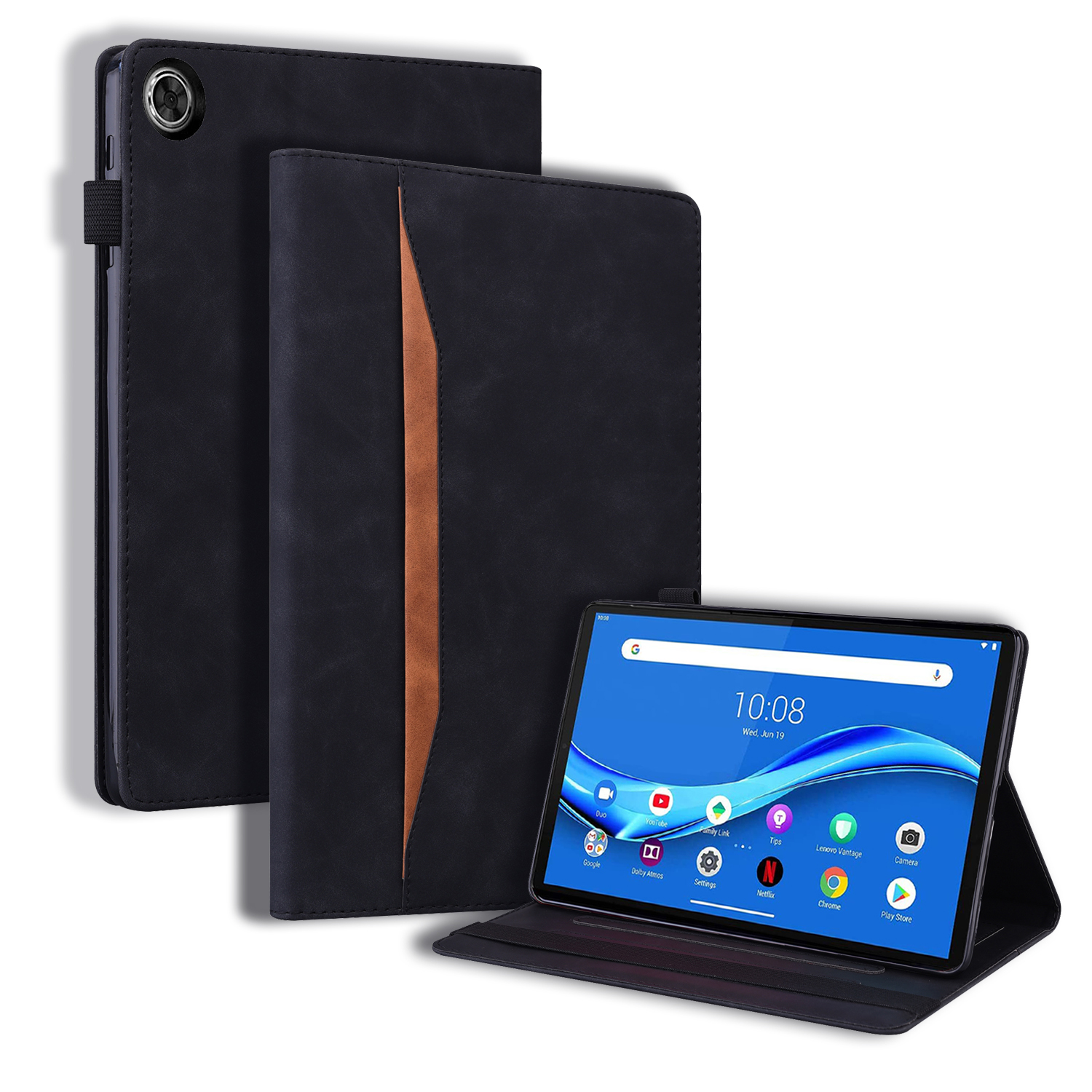 Case2go - Tablet hoes geschikt voor Lenovo Tab M10 Plus (3rd Gen) - Business Wallet Book Case - Met pasjeshouder - Zwart afbeelding