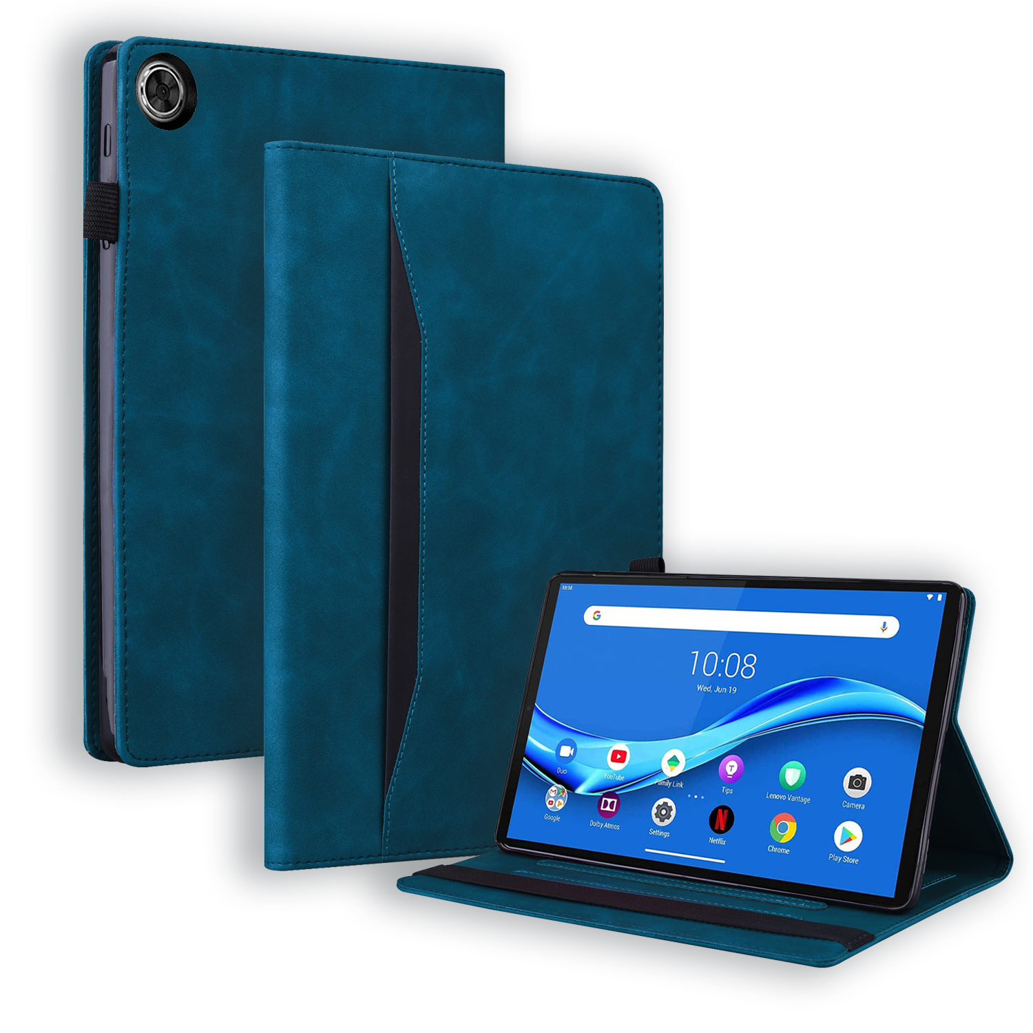 Case2go - Tablet hoes geschikt voor Lenovo Tab M10 Plus (3rd Gen) - Business Wallet Book Case - Met pasjeshouder - Donker Blauw afbeelding