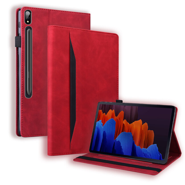 Case2go - Tablet hoes geschikt voor Samsung Galaxy Tab S7 (2020) - Business Wallet Book Case - Met pasjeshouder - Rood