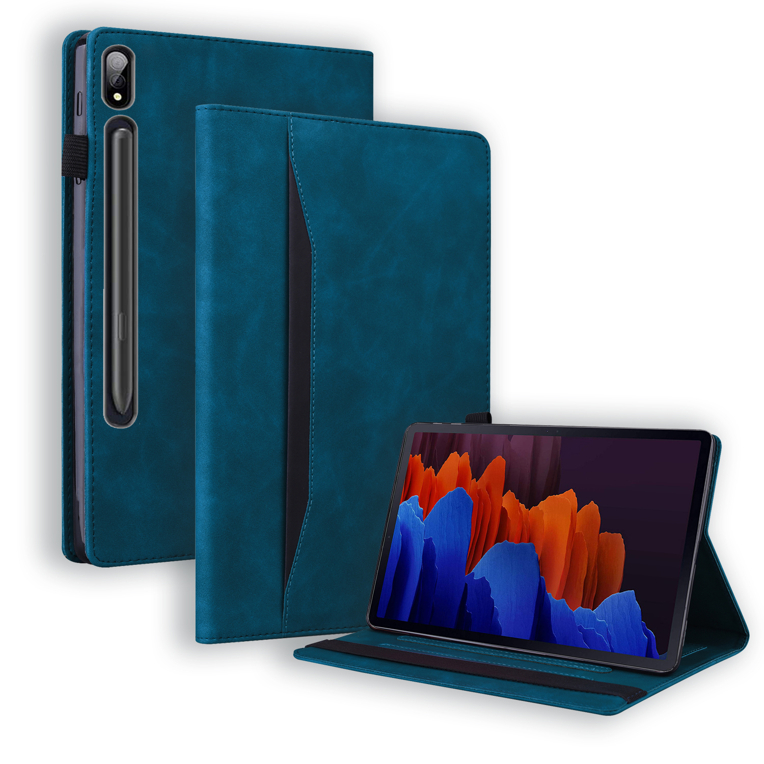 Case2go - Tablet hoes geschikt voor Samsung Galaxy Tab S7 (2020) - Business Wallet Book Case - Met pasjeshouder - Donker Blauw afbeelding
