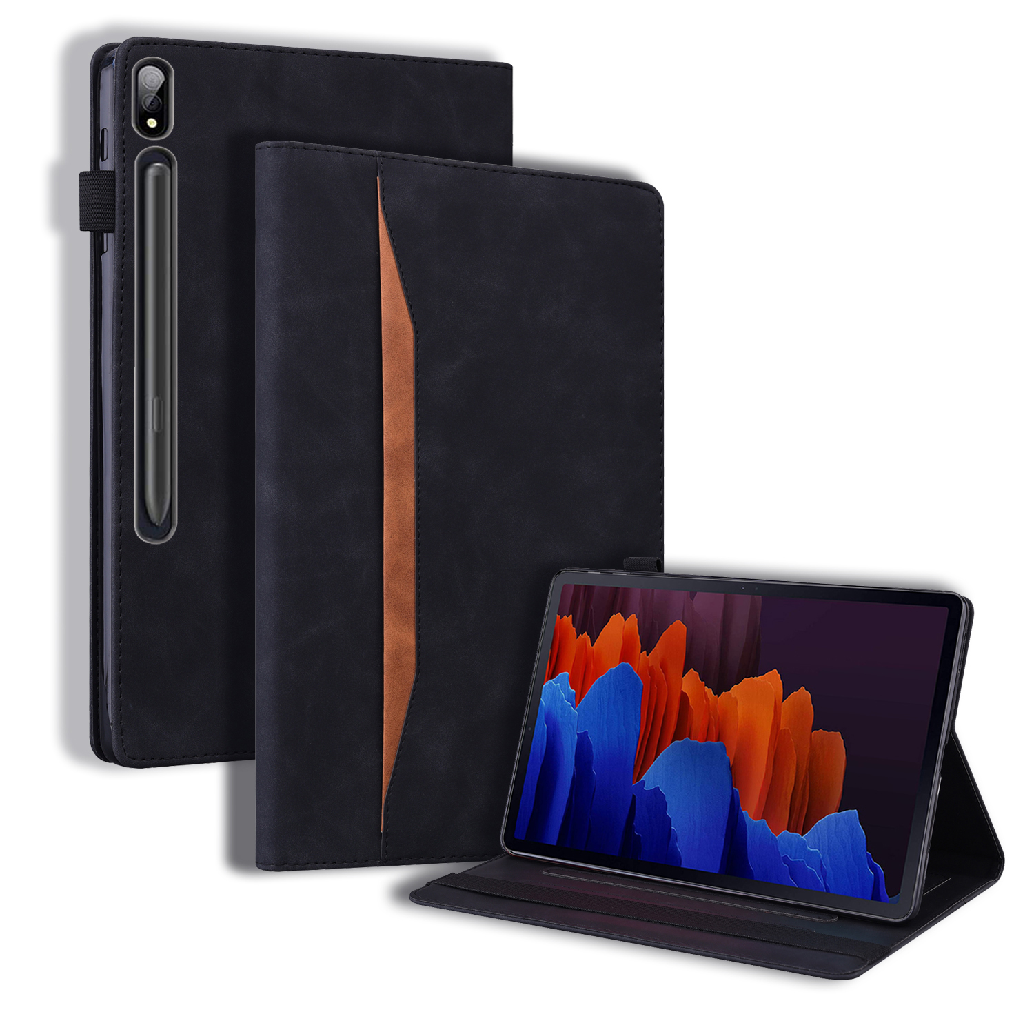 Case2go - Tablet hoes geschikt voor Samsung Galaxy Tab S7 Plus (2020) - Business Wallet Book Case - Met pasjeshouder - Zwart afbeelding