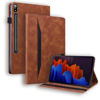 Case2go Case2go - Tablet hoes geschikt voor Samsung Galaxy Tab S7 Plus (2020) - Business Wallet Book Case - Met pasjeshouder - Bruin