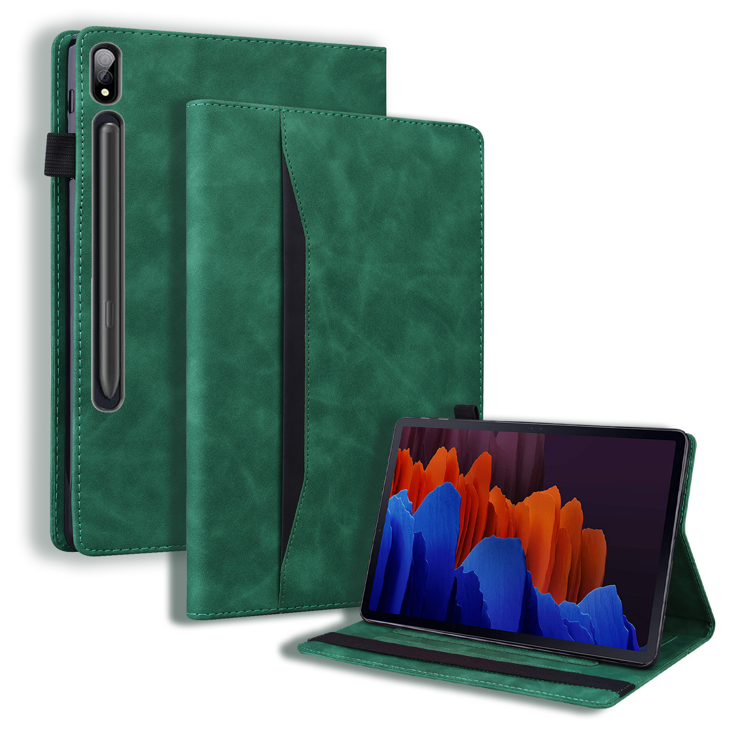 Case2go - Tablet hoes geschikt voor Samsung Galaxy Tab S7 (2020) - Business Wallet Book Case - Met pasjeshouder - Groen afbeelding