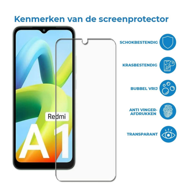 Case2go - Screenprotector geschikt voor Xiaomi Redmi A1 - Tempered Glass - Gehard Glas - Transparant