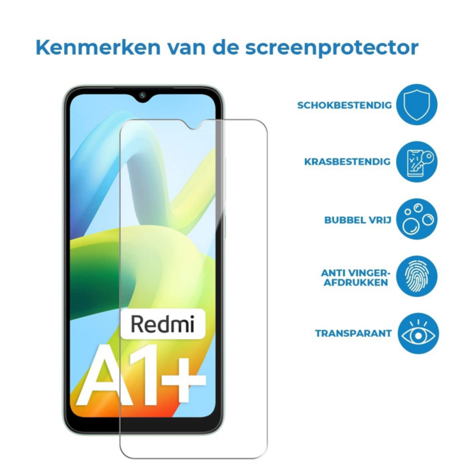 Case2go - Screenprotector geschikt voor Xiaomi Redmi A1+ - Tempered Glass - Gehard Glas - Transparant