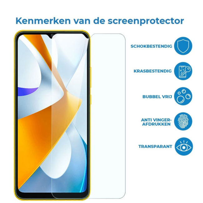 Case2go - Screenprotector geschikt voor Xiaomi Poco C40 - Tempered Glass - Gehard Glas - Transparant