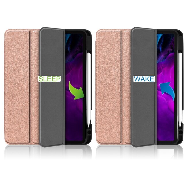 Case2go - Hoes voor de Apple iPad Pro 11 inch (2022) - Tri-Fold Book Case - met Apple Pencil Houder - Rose Goud