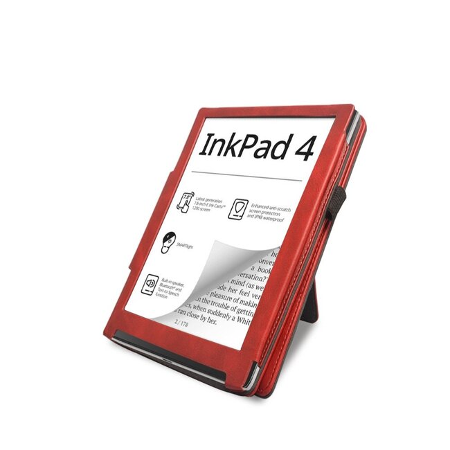 Case2go - E-reader hoes geschikt voor Pocketbook Inkpad 4/ Inkpad color 2 en 3 - Sleepcover - Auto/Wake functie - Met handstrap - Rood