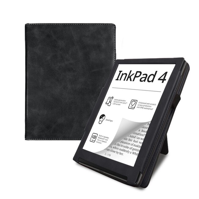 Case2go - E-reader hoes geschikt voor Pocketbook Inkpad 4/ Inkpad color 2 en 3 - Sleepcover - Auto/Wake functie - Met handstrap - Zwart