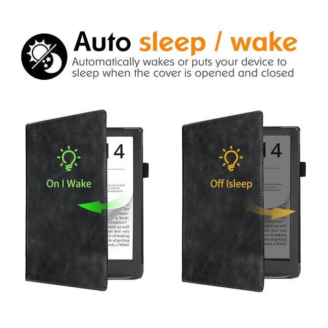 Case2go - E-reader hoes geschikt voor Pocketbook Inkpad 4/ Inkpad color 2 en 3 - Sleepcover - Auto/Wake functie - Met handstrap - Zwart