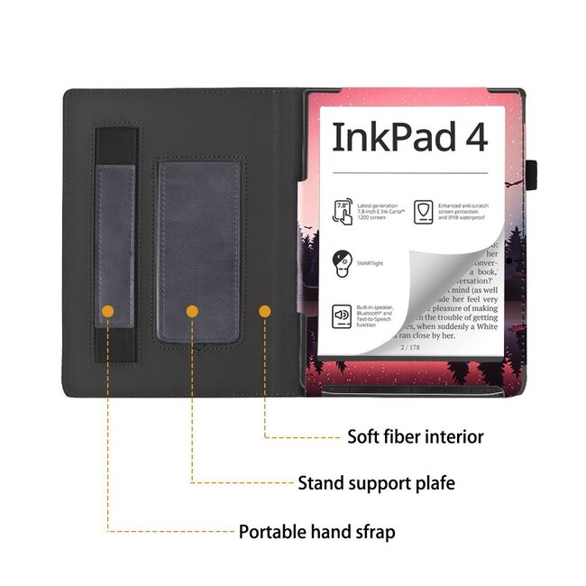 Case2go - E-reader hoes geschikt voor Pocketbook Inkpad 4/ Inkpad color 2 en 3 - Sleepcover - Auto/Wake functie - Met handstrap - Lake side
