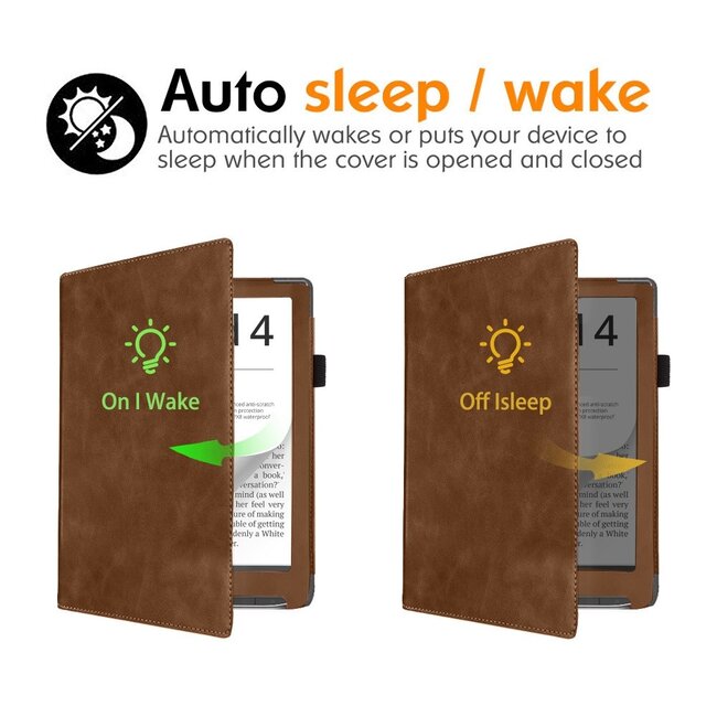 Case2go - E-reader hoes geschikt voor Pocketbook Inkpad 4/ Inkpad color 2 en 3 - Sleepcover - Auto/Wake functie - Met handstrap - Bruin