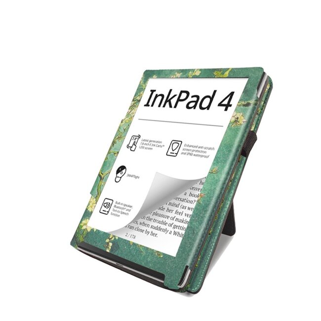 Case2go - E-reader hoes geschikt voor Pocketbook Inkpad 4/ Inkpad color 2 en 3 - Sleepcover - Auto/Wake functie - Met handstrap - Witte Bloesem
