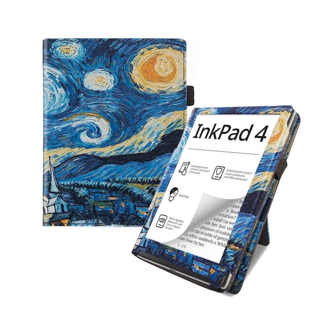 Case2go - E-reader hoes geschikt voor Pocketbook Inkpad 4/ Inkpad color 2 en 3 - Sleepcover - Auto/Wake functie - Met handstrap - Sterrenhemel