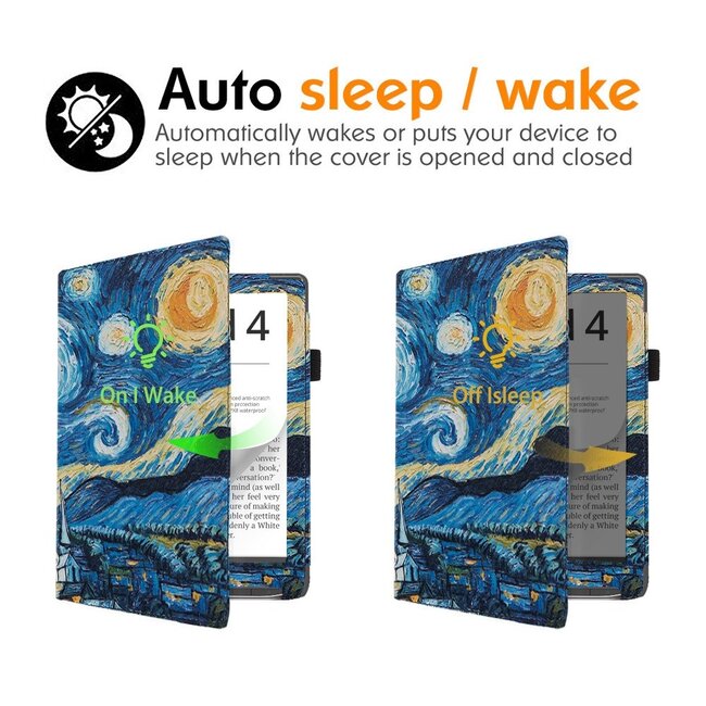 Case2go - E-reader hoes geschikt voor Pocketbook Inkpad 4/ Inkpad color 2 en 3 - Sleepcover - Auto/Wake functie - Met handstrap - Sterrenhemel