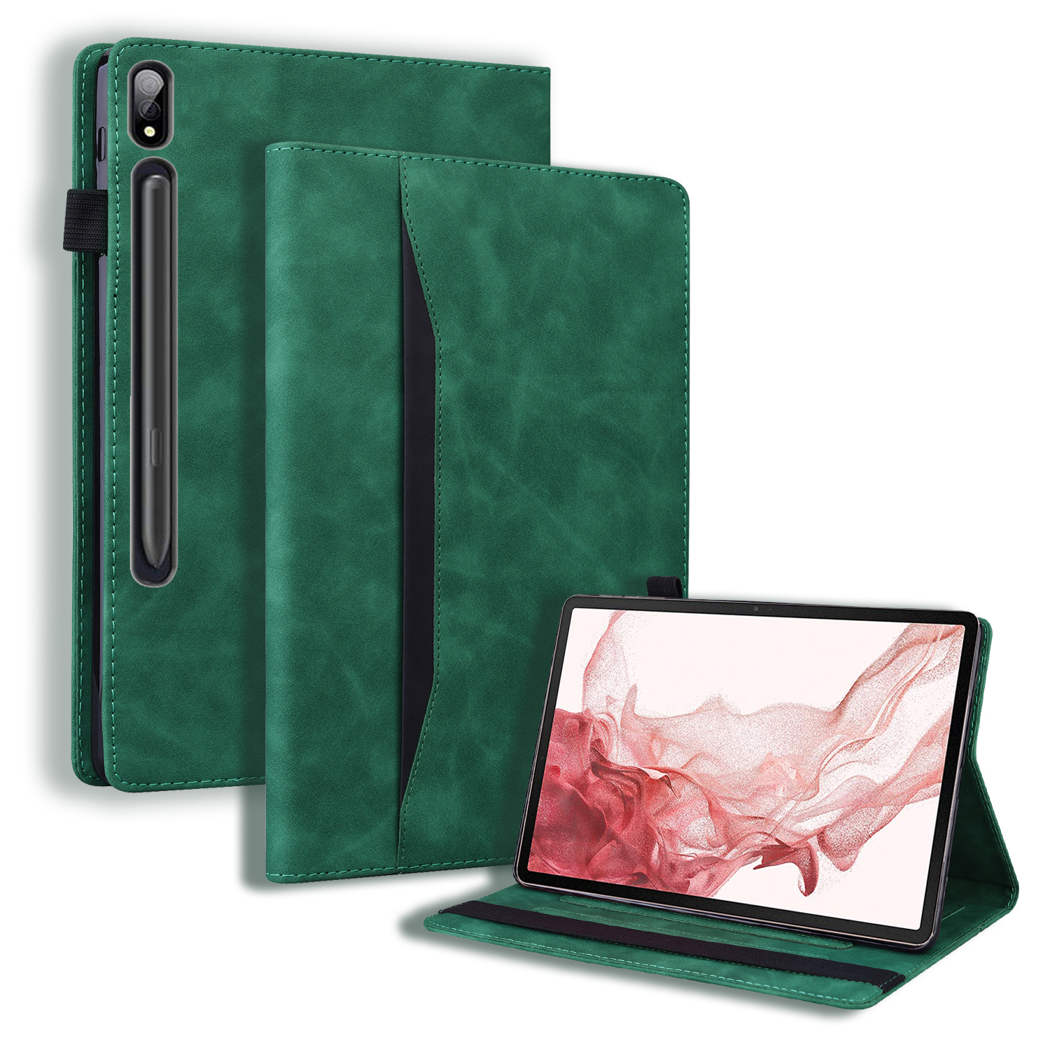 Case2go - Tablet hoes geschikt voor Samsung Galaxy Tab S9 Ultra (2023) - Business Wallet Book Case - Met pasjeshouder - Groen afbeelding