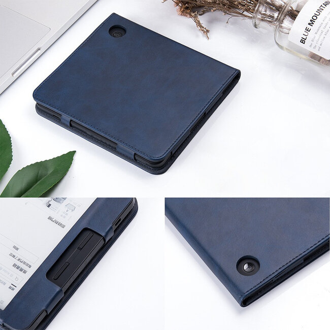 Case2go - E-reader hoes geschikt voor Tolino Epos 3 - Sleepcover - Auto/Wake functie - Met handstrap - Donker Blauw