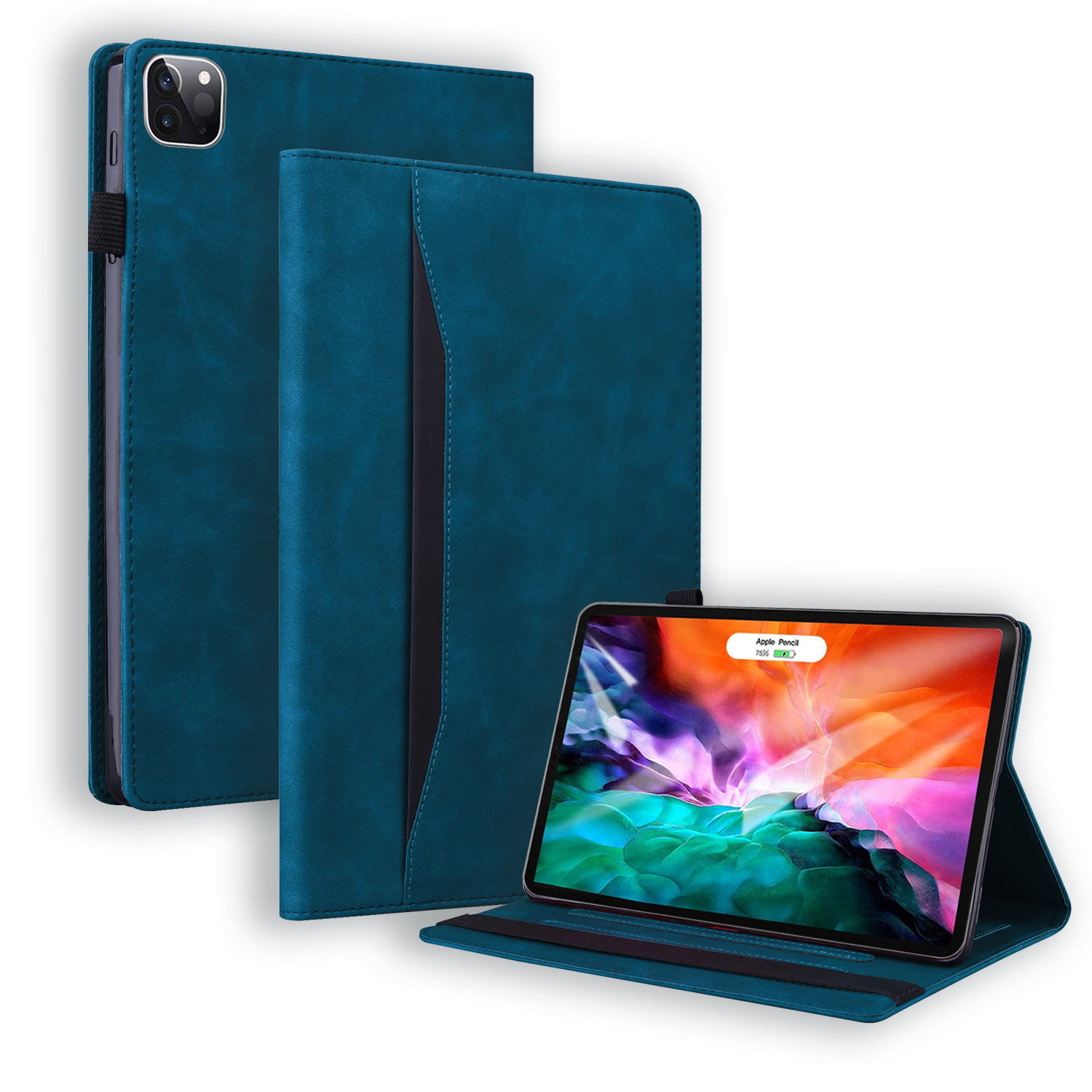 Case2go - Tablet hoes geschikt voor Apple iPad Pro 12.9 (2022) - Business Wallet Book Case - met pasjeshouder - Donker Blauw afbeelding