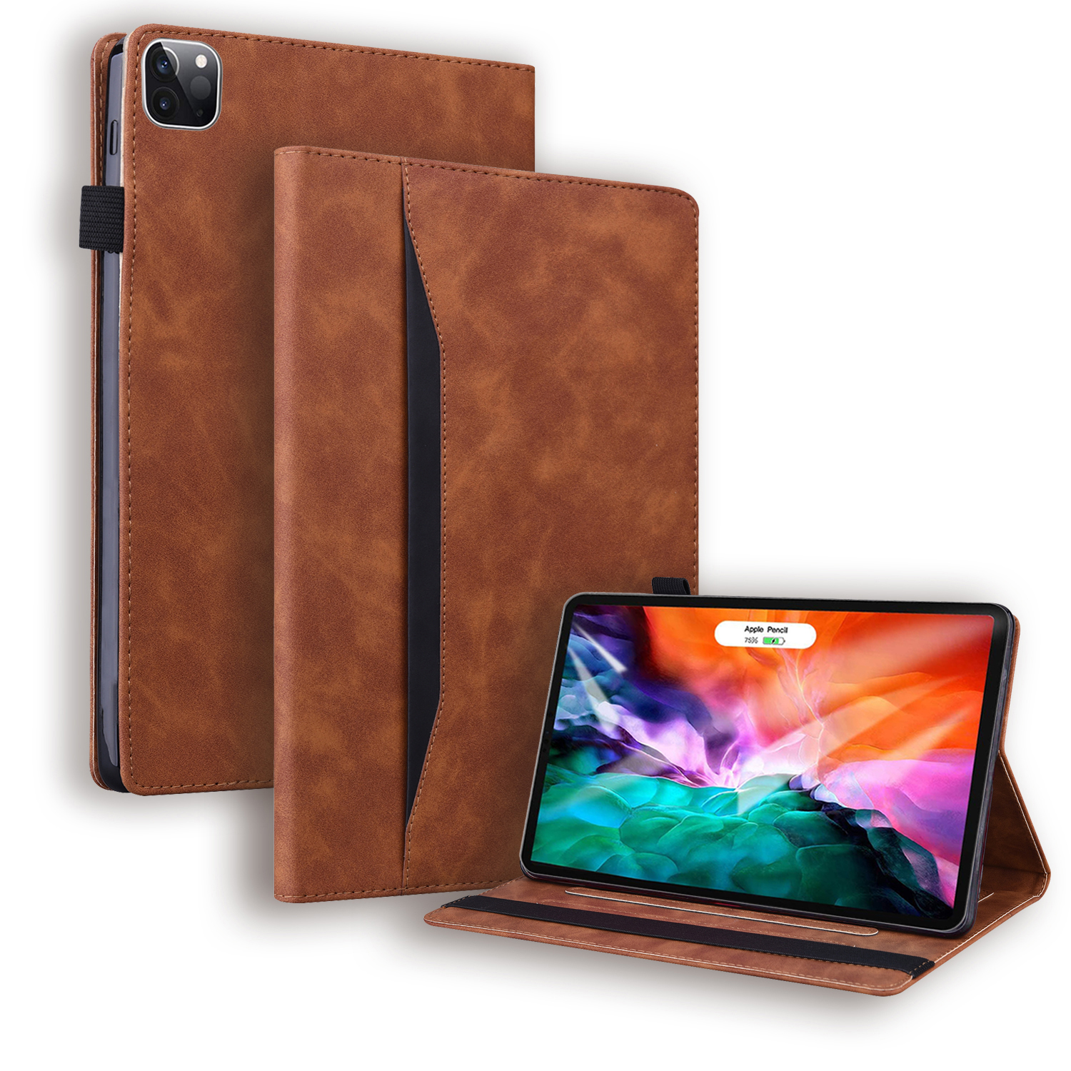 Case2go - Tablet hoes geschikt voor Apple iPad Pro 12.9 (2022) - Business Wallet Book Case - Met Pasjeshouder - Bruin afbeelding