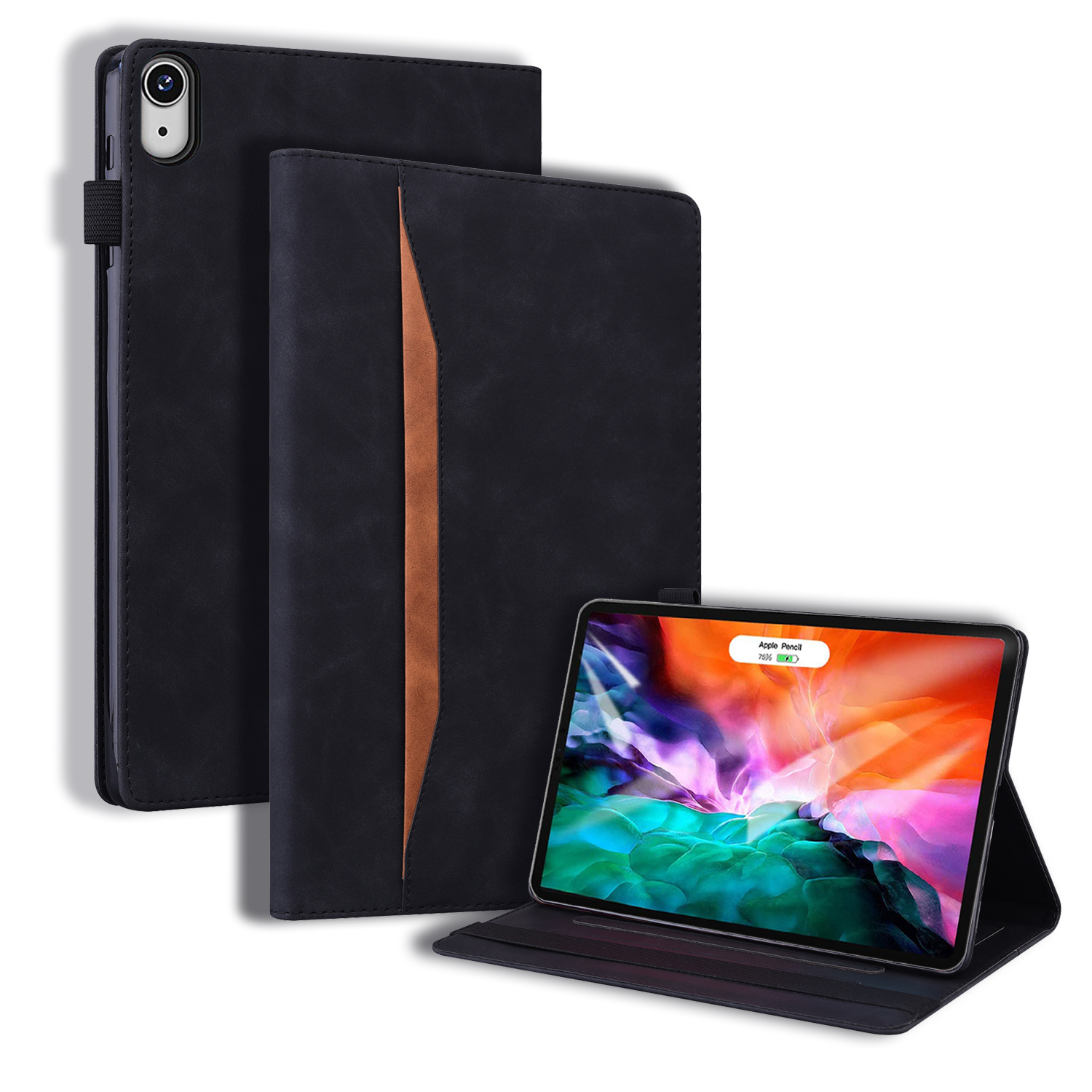 Case2go - Tablet hoes geschikt voor Apple iPad Mini 6 (2021) - Business Wallet Book Case - Met pasjeshouder - Zwart afbeelding