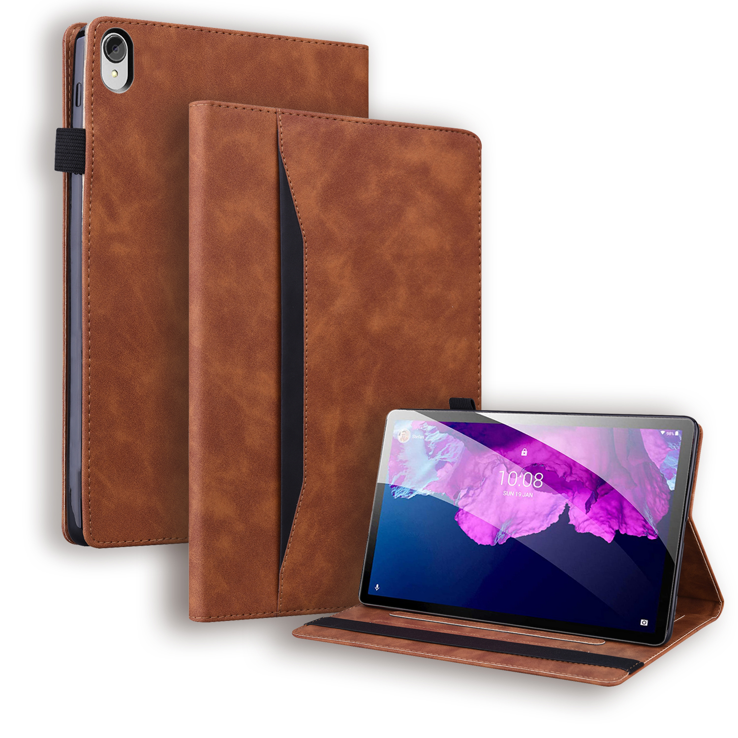 Case2go - Tablet hoes geschikt voor Lenovo Tab P11 - Business Wallet Book Case - Met Pasjeshouder - Bruin afbeelding