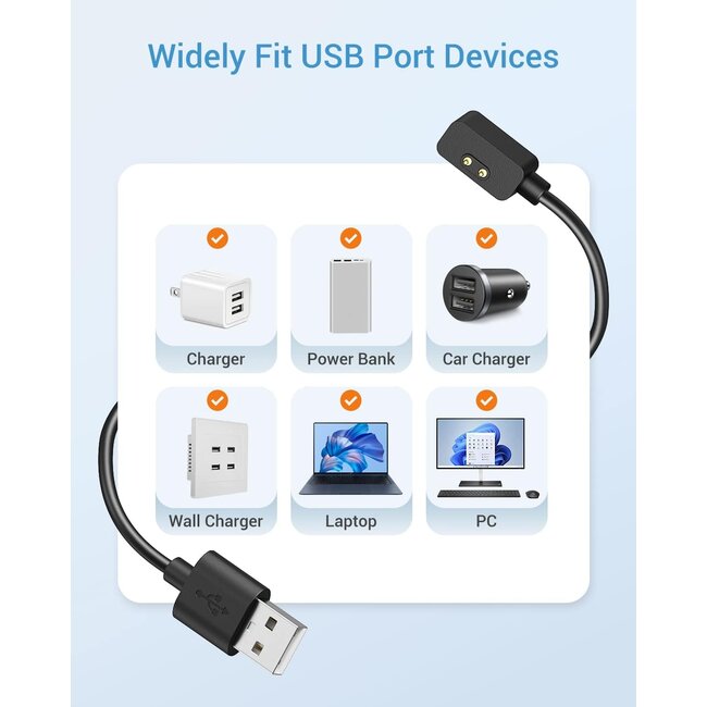 Case2go - 2-Pack - Oplaadkabel geschikt voor Redmi Watch 3 / Xiaomi Redmi Watch 2 Lite / Xiaomi Redmi Smart Band Pro / Xiaomi Smart Band 7 Pro - USB - 1.0 meter - Zwart