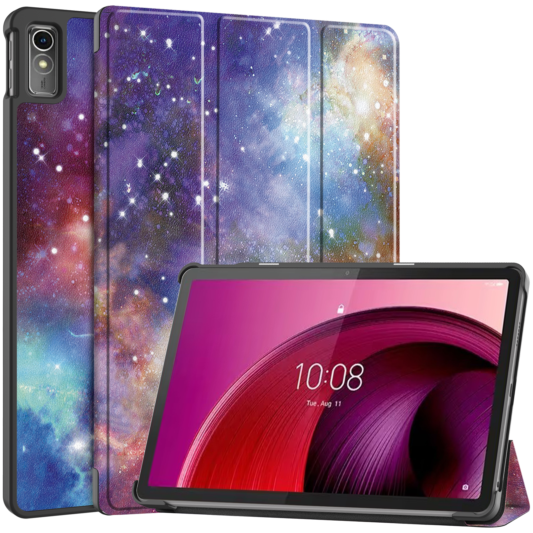 Case2go - Tablet hoes geschikt voor Lenovo Tab M10 5G - Tri-Fold Book Case - Auto/Wake functie - Galaxy afbeelding