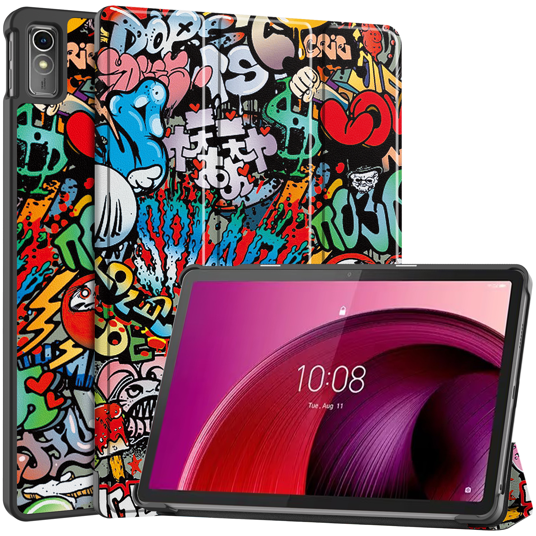 Case2go - Tablet hoes geschikt voor Lenovo Tab M10 5G - Tri-Fold Book Case - Auto/Wake functie - Graffiti afbeelding