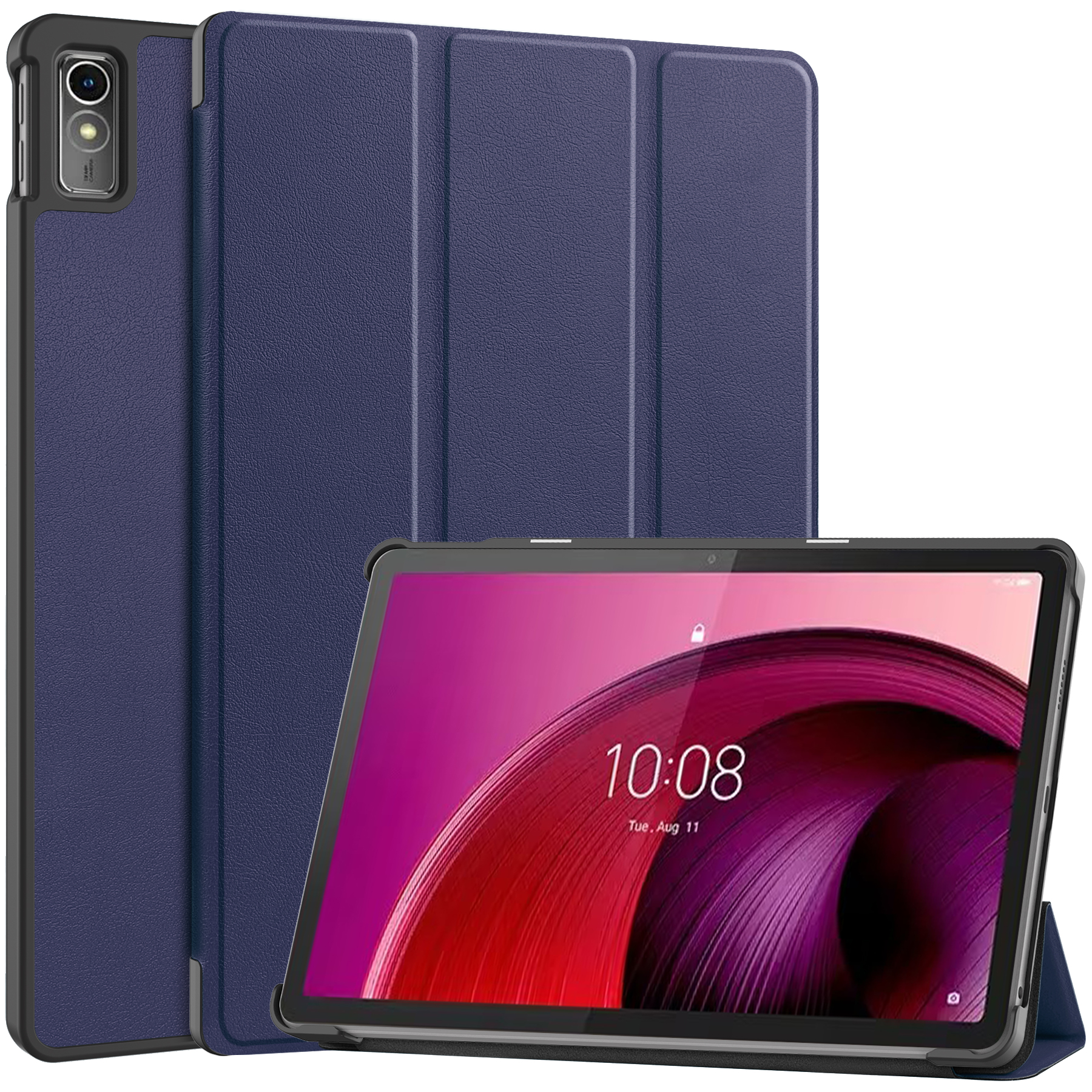 Case2go - Tablet hoes geschikt voor Lenovo Tab M10 5G - Tri-Fold Book Case - Auto/Wake functie - Donker Blauw afbeelding