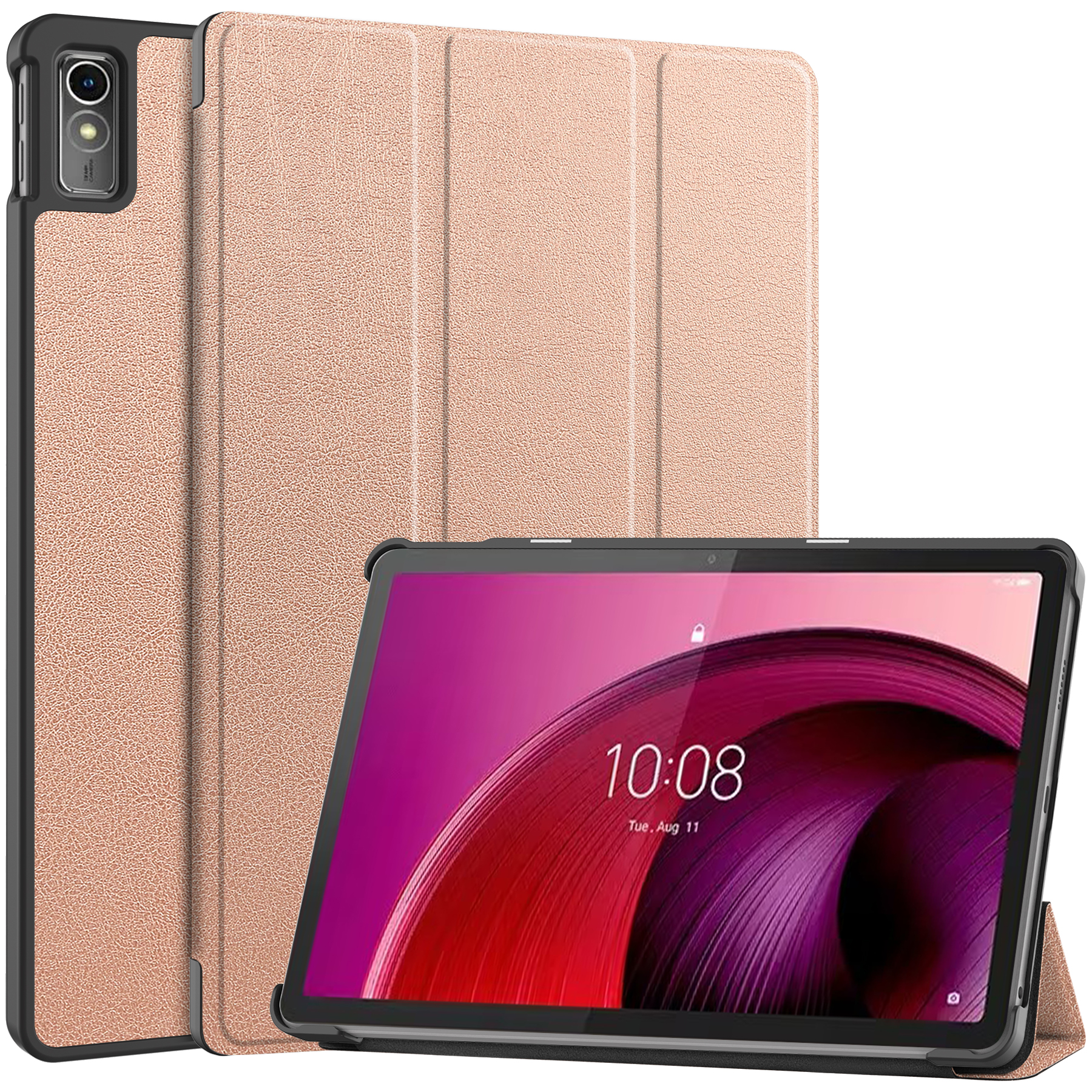 Case2go - Tablet hoes geschikt voor Lenovo Tab M10 5G - Tri-Fold Book Case - Auto/Wake functie - Rosé-Gold afbeelding