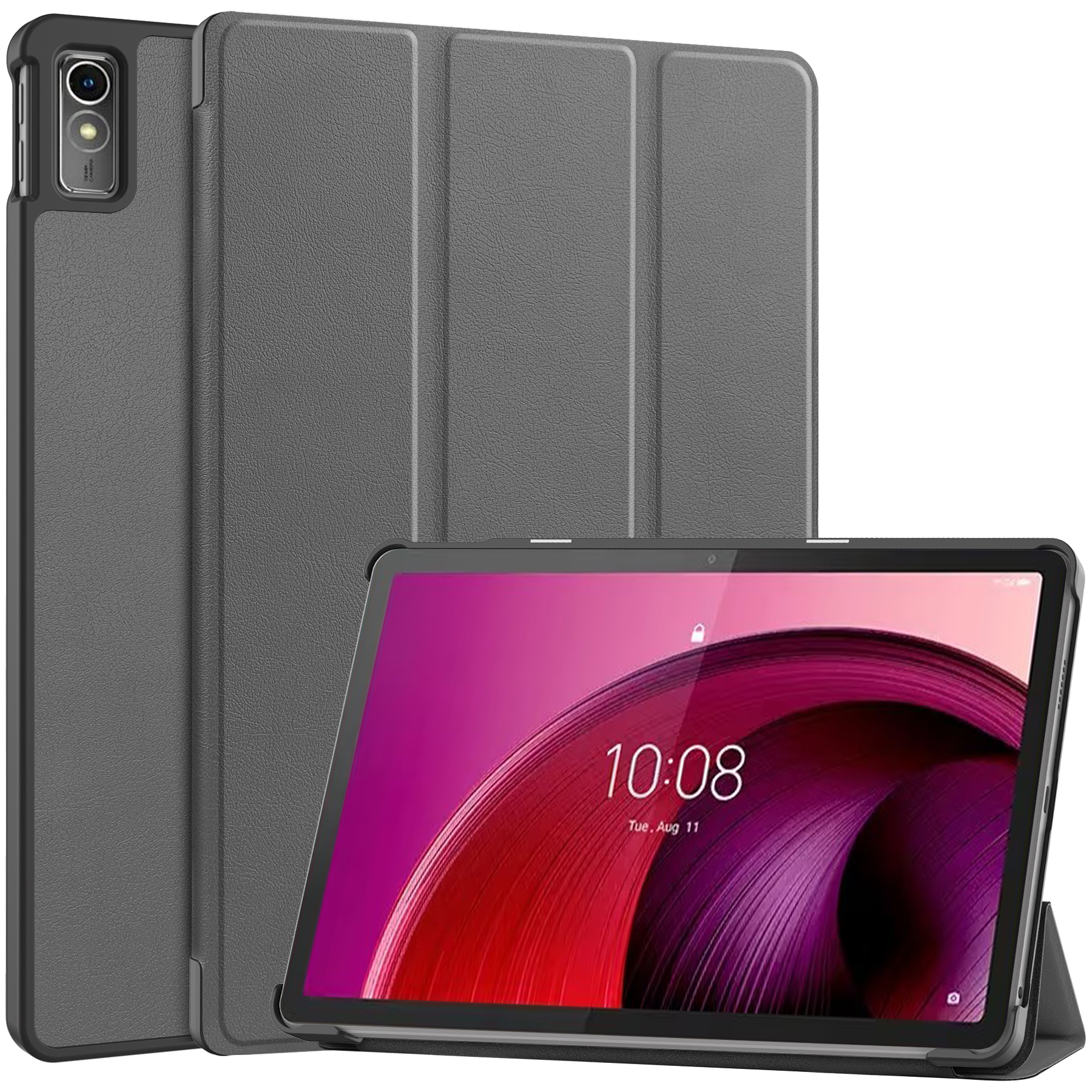 Case2go - Tablet hoes geschikt voor Lenovo Tab M10 5G - Tri-Fold Book Case - Auto/Wake functie - Grijs afbeelding