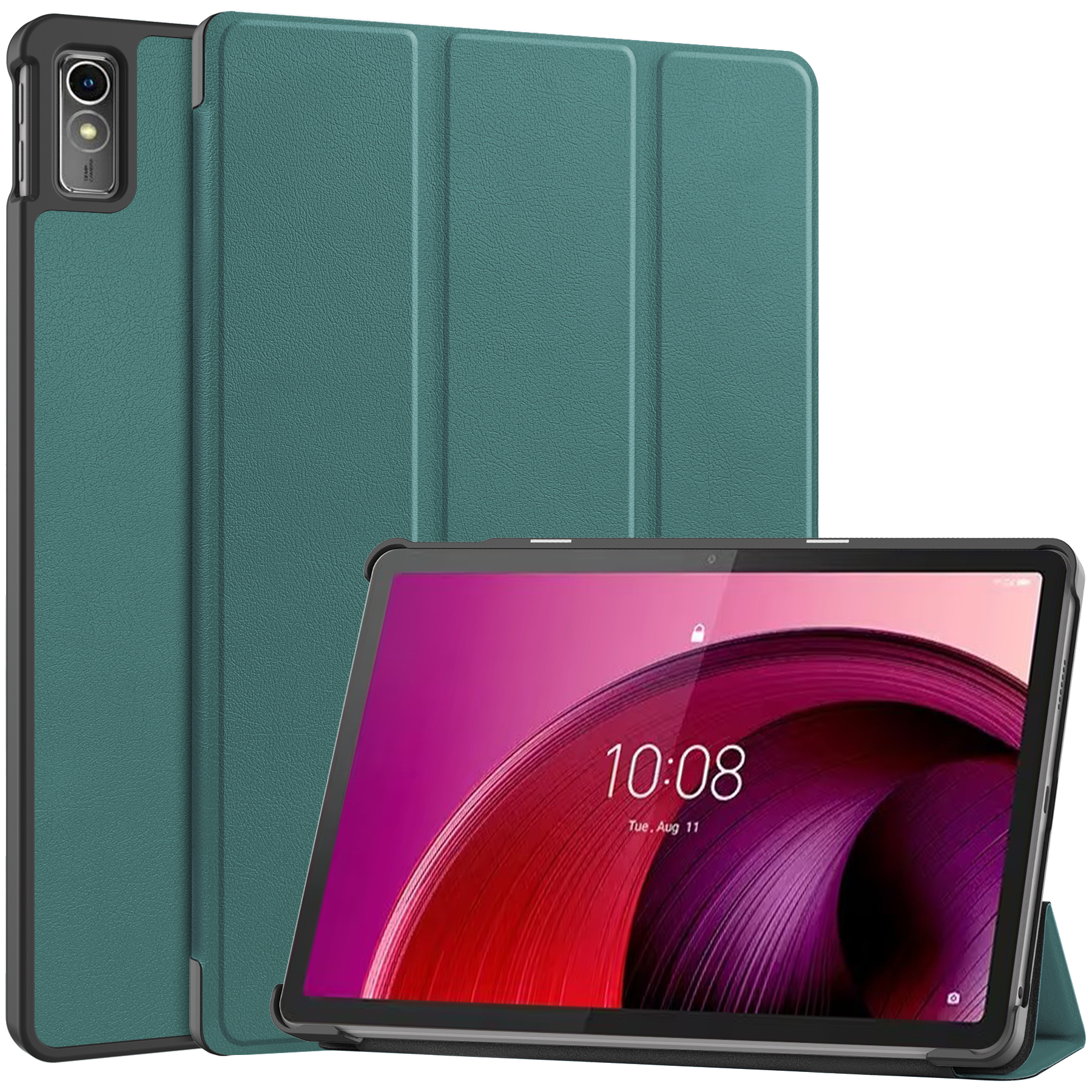 Case2go - Tablet hoes geschikt voor Lenovo Tab M10 5G - Tri-Fold Book Case - Auto/Wake functie - Donker Groen afbeelding