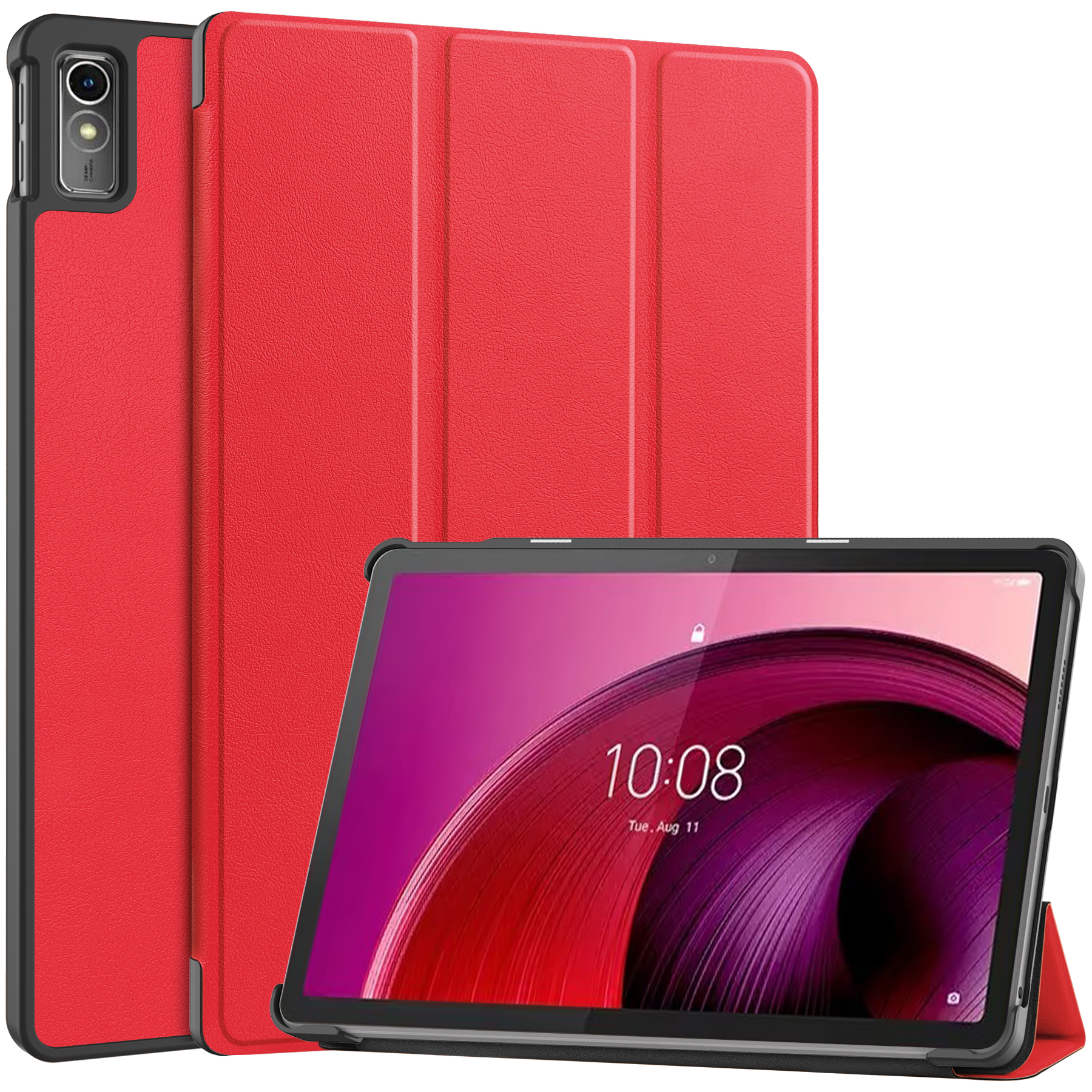 Case2go - Tablet hoes geschikt voor Lenovo Tab M10 5G - Tri-Fold Book Case - Auto/Wake functie - Rood afbeelding