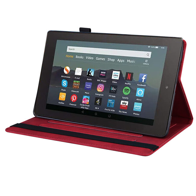 Case2go - Hoes geschikt voor Amazon Fire 7 (2022) - Business Wallet Book Case - Met pasjeshouder - Rood