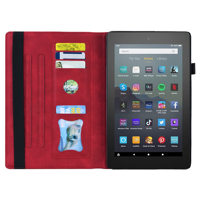 Case2go - Hoes geschikt voor Amazon Fire 7 (2022) - Business Wallet Book Case - Met pasjeshouder - Rood