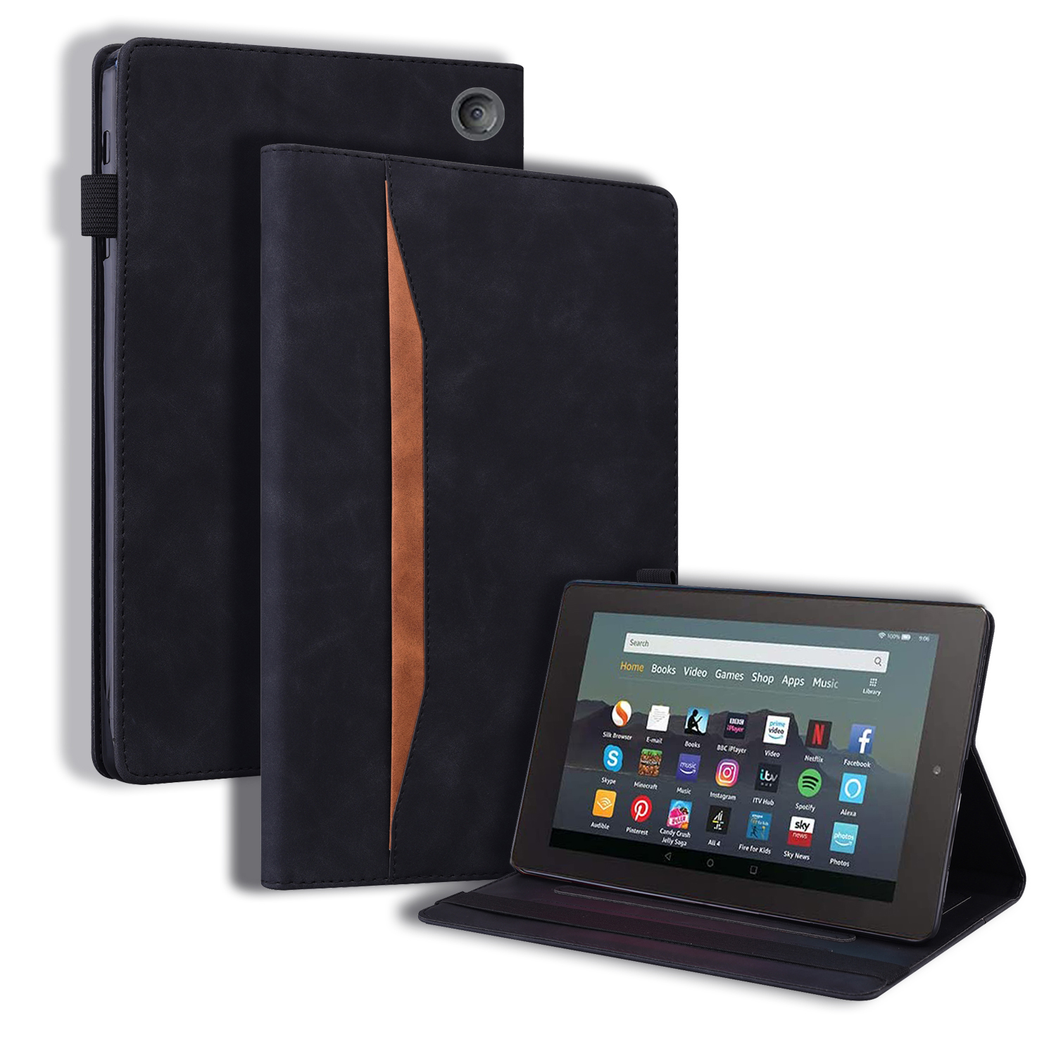 Case2go - Hoes geschikt voor Amazon Fire 7 (2022) - Business Wallet Book Case - Met pasjeshouder - Zwart afbeelding