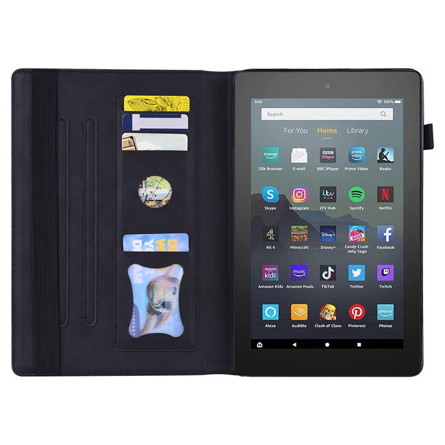 Case2go - Hoes geschikt voor Amazon Fire 7 (2022) - Business Wallet Book Case - Met pasjeshouder - Zwart