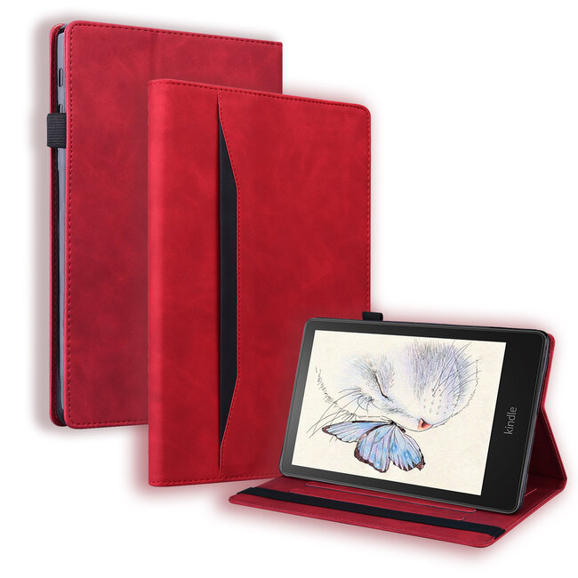 Case2go - Hoes geschikt voor Kindle Paperwhite (2021) - Business Wallet Book Case - Met pasjeshouder - Rood